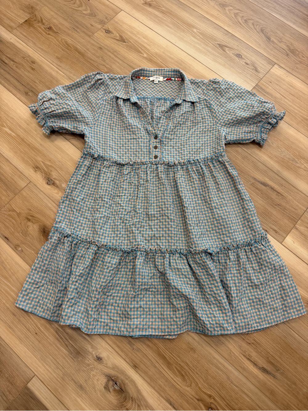 Umgee blue and orange gingham dress